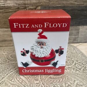 Fitz and Floyd Christmas Jiggling Santa Figurine Red Candy Cane Wiggle Toy Boxed